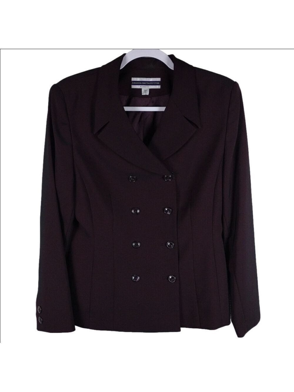 Amanda Smith Stretch Black Plum One Notched Collar Double Breasted Blazer Jacket